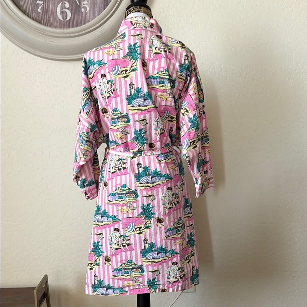 80s striped novelty print Vintage SUSAN DUNN women’s Pink Patterned house dress - Picture 2 of 10